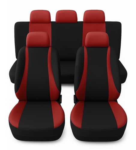 Susy Shop Housses de siège de voiture universelles Kit de housses de siège avant et arrière confortable et respirant, housses de protection pour sièges utilitaires moyens petits, No Suv (noir/rouge)