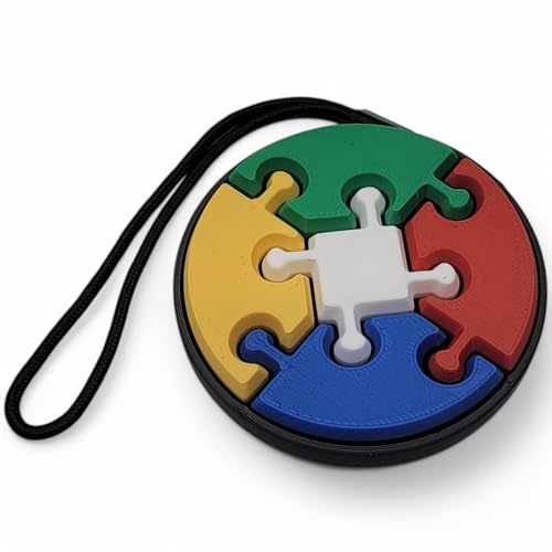 Sensory Puzzle Clicker Toy, 3 Inch Circle with 5 Colored Pieces, Pocket Friendly, Black Wristlet