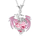 Plesitep Dragon Necklace Sterling Silver Birthstone Wyvern Necklace with Heart Shaped Crystal Jewelr