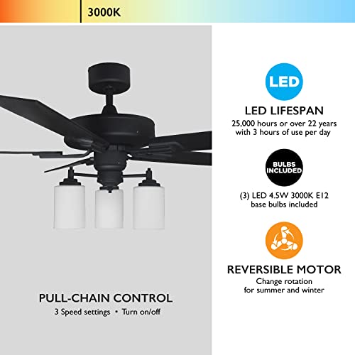 Image of Design House 157362-BLK Aubrey 52-Inch Traditional Indoor LED Light Kit Ceiling Fan with 5 Reversible Blades, Reverse Airflow, Matte Black