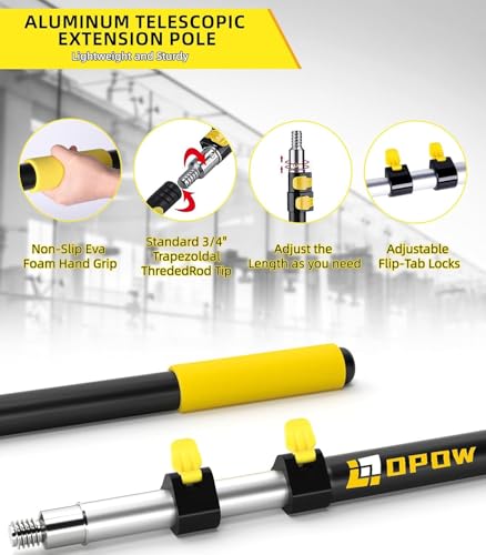 Opow 3.4-8 Telescopic Extension Pole,FT Multi-Purpose Aluminum Alloy Telescoping Rod with Flip-Lock Design, Sturdy for Painting Dusting, High House Maintenance, and Window Cleaning - Thumbnail 3