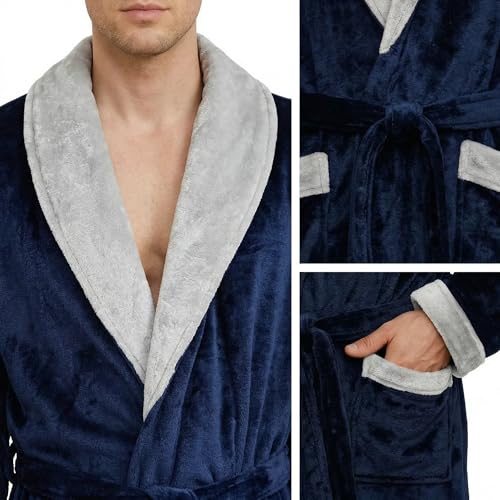 Image of U2SKIIN Mens Fleece Robe Plush Collar Shawl Bathrobe