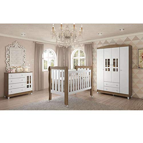 Guarda-Roupa Infantil Ariel 4 PT 2 GV Amadeirado e Branco
