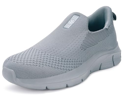 Hsyooes Slip-on trainers, men's and women's trainers, breathable sports shoes, lightweight, hands free slip-ins, 2455 grey, 13 UK