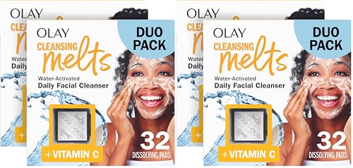 Image of Olay Face Wash, Vitamin C Cleansing Melts, Daily Use Gentle Cleanser, For All Skin Types, Travel Size, Soft Citrus Scent, Water-Activated to Clean, Tone, and Refresh, 64ct (x 32ct), (Pack of 4)