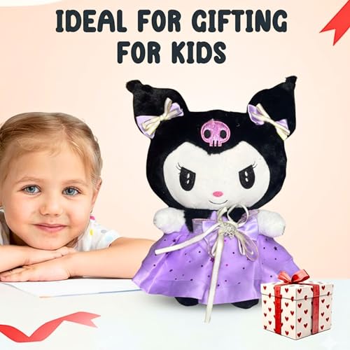 Image of Tickles Cute Anime Doll Soft Stuffed Plush Cartoon Character Toy for Kids Boys & Girls Birthday Gift (Color: Purple & Black Size: 25 cm)