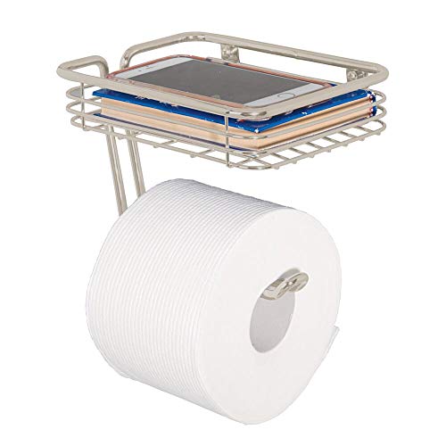 mDesign Toilet Tissue Paper Holder and Multi-Purpose Shelf - Wall Mount Storage Organizer