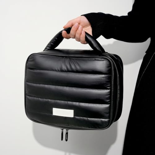 Image of WEMOL Travel Fashion Cosmetic Organizer Storage Bag, Soft Padded - Black | Super Soft, For Brushes, Toiletries, Cosmetics Items, For Women