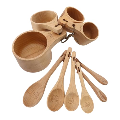 Juego 10 piezas de tazas y cucharas medidoras de madera miniatura 2