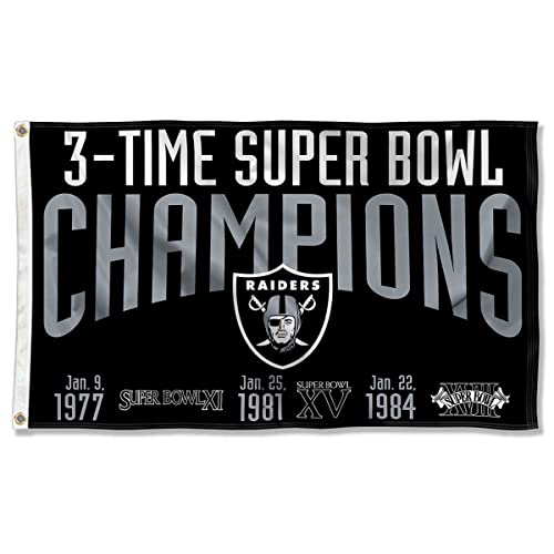 Las Vegas Raiders 3X and 3 Time Super Bowl Champions Flag Outdoor Indoor 3x5 Foot Banner