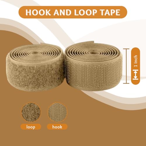 Image of 1 Inch x 1 Yd Beige Sew on Hook and Loop Tape Nylon Non-Adhesive Heavy Duty Strips Fabric Roll Strong Grip Fastener Set for Military Form Bags Clothes Shoes Backpacks Home Office DIY