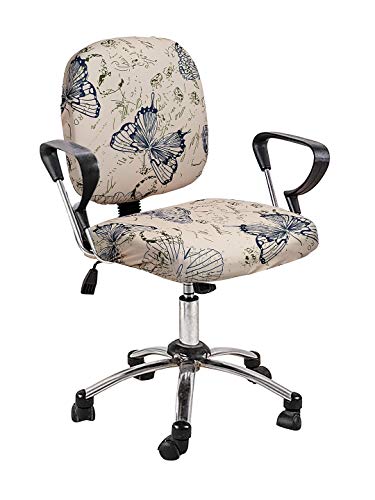 Image of Cortina Corporate Office Chair Covers | Removable Chair Protector | Executive Rotating Chair Seat Case | Stretchable Elastic Polyester Spandex Fabric | Abstract Print - Beige | Chair Cover Set of 1