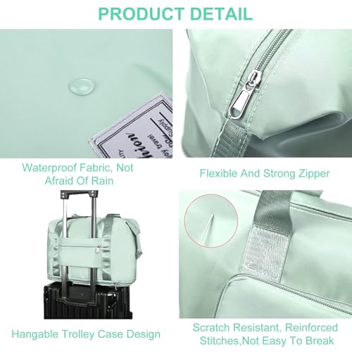 Image of Large Capacity Folding Travel Tote Bag, Oxford Fabric Waterproof Lightweight Foldable Travel Duffel Bag, Portable Expandable Travel Bag, Dry and Wet Separation Carry On Bag for Airplanes (Green)
