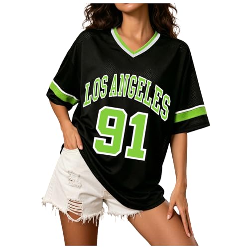 T-shirt baseball femme col V surdimensionné et rayé style streetwear décontracté