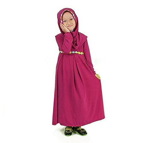 Weixinbuy Toddler Kids Girl Muslim Abayas + Hijab 2PC Flower Waistband Maxi Jersey
