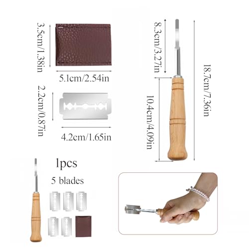 Miniatura 3 de Pevlkawr Cuchillo De Panadero, Cuchillo De Pan, Cuchillo De Cortar Pan, Navaja De Afeitar, Accesorios Para Hornear Pan 5 Cuchillas 1 Funda De Piel