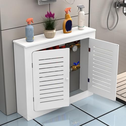 Elegante cubierta de radiador de MDF blanco con 2 puertas y rejilla decorativa para sala de estar, dormitorio y pasillo (80 x 70 x 20 cm), solución moderna de decoración del hogar