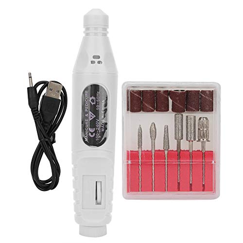 Taladro de uñas eléctrico portátil con USB, kit para manicura y pedicura en color blanco