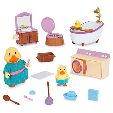 Lil Woodzeez – Dollhouse Furniture Playset – 2 Posable Figures – Bath & Laundry Playhouse Toy – Kids 3 Years + Cover