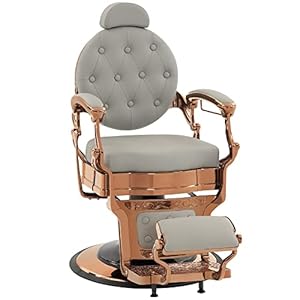 BarberPub Heavy Duty Metal Antique Barber Chair for Men with Headrest ​All Purpose Hydraulic Reclining Beauty Salon Chair Spa Styling Equipment 2933 (Grey with Champagne Gold Frame)