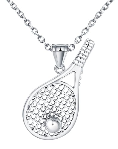 INFINIONLY Fashion Collier Pendentif Raquette de Tennis en Acier Inoxydable pour Hommes Femmes Adolescents Pendentif Sportif Créatif à la Mode Décorations...