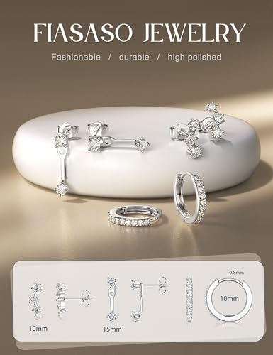 FIASASO Sterling Silver Earrings for Women Trendy 3 Pairs Hypoallergenic Stud Hoop Cartilage Earrings Set Small 925 Earring Stacks Cute Studs Huggie Earring Dainty Silver Jewelry for Sensitive Ears Non Tarnish4