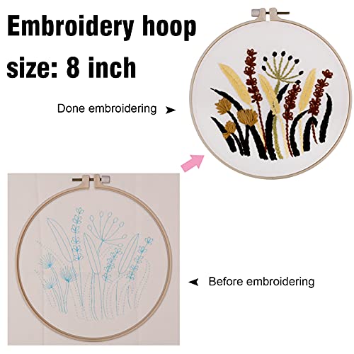 Embroidery Starter Kit Stamped Cross Stitch Hand Embroidery Include Embroidery Clothes with Floral Pattern, Plastic Embroidery Hoop, Color Threads, Instructions, Scissor for Adults - 3 Pack - Thumbnail 5