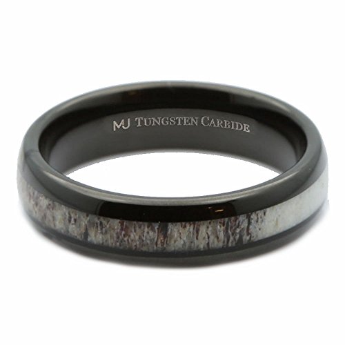 Custom Engraved 6mm Natural Deer Antler Inlay White Tungsten Carbide or Black Plated Ring2