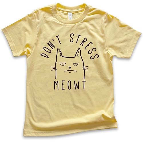 EVERTREE CLOTHING Don't Stress Meowt Shirt Cat Shirt, Youth Kids Girl Boy T-Shirt, Funny Cat Shirt, Clever Cool Cat Shirt