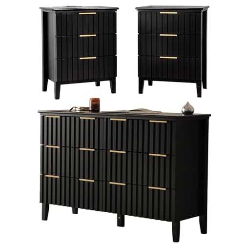 LAZZO 3 Piece Dresser and Nightstand Sets Modern Fluted Bedroom Set...