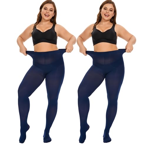 Image of DUCMODA Plus Size Tights for Women, Ultra Soft Solid Color Semi-Opaque Pantyhose, Nylon High Waist Stockings 1X 2X 3X 4X
