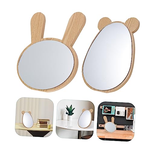 Happyyami 2pcs Espejo de Maquillaje Decorativo de Madera miniatura 3