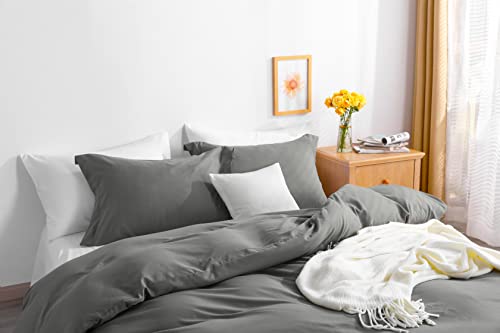 Ntbay 100% Brushed Microfiber Twin Duvet Cover Set, 2 Pieces Super Soft Dark Grey Bedding Set, Solid Color Zipper Comforter Cover With Ties And Pillow Sham #TOP6