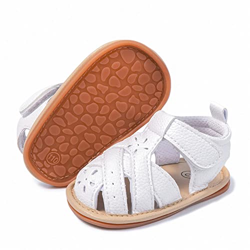 Image of Meckior Baby Toddler Infant Girls PU Leather Soft Open Toe Summer Sandals Flower Princess Flat Shoes