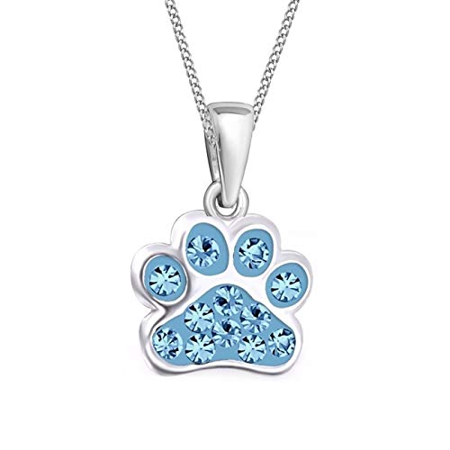 Mädchen Kristall Pfötchen Pfote ANHÄNGER mit KETTE 925 Sterling Silber Kinder SET (1) Aquablau, 38)