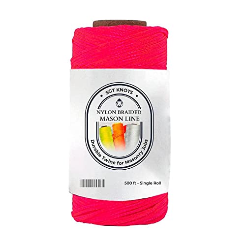 Braided Nylon Mason Line #18 - SGT KNOTS - Moisture, Oil, Acid, Rot Resistant - Twine String Masonry, Marine, DIY Projects, Crafting, Commercial, Gardening use (500 feet - Fluorescent Pink)