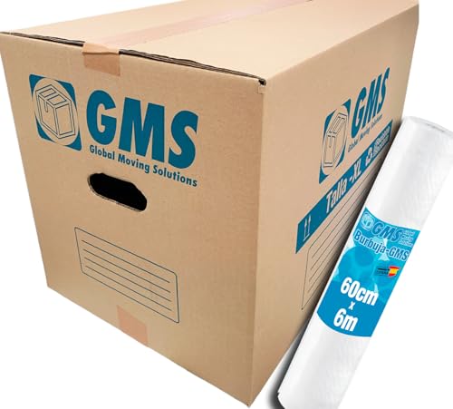 20 Cajas Cartón Mudanza 55x35x35cm Talla XL de 67 litros + Burbuja 6x0,6m Para Mudanzas y Almacenaje con Asas y Con Burbuja. Cartón Alta Resistencia (20 Cajas - 55x35x35cm + Burbuja)