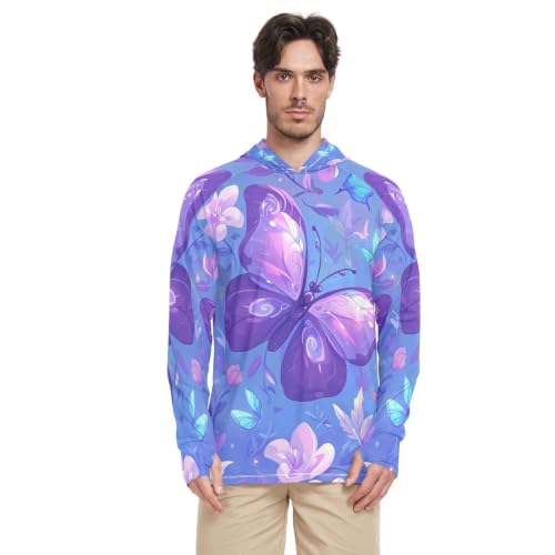 Rash Guard Homme Pêche et Running T-Shirt Violet Papillons UPF 50+