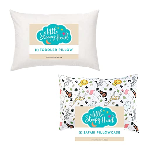 USA Made Little Sleepy Head Toddler Pillow for Kids (13 x 18) Bundle with Cozy Safari 100% Cotton Toddler Pillowcase - 2 Items USA Made Little Sleepy Head Toddler Pillow for Kids (13 x 18) Bundle with Cozy Safari 100% Cotton Toddler Pillowcase - 2 Items