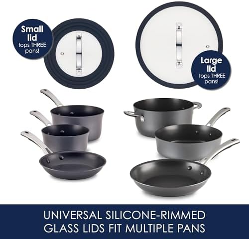 Rachael Ray Cook + Create 10pc Hard Anodized Nonstick Cookware Set with Black Handles: Nonstick Cooking Set, Silicone Handles - Thumbnail 4