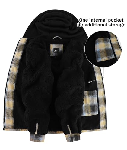 Image of V VALANCH Men's Flannel Shirt Jacket with Hood Fleece Lined Plaid Jacket Zip Up Winter Warm Coat