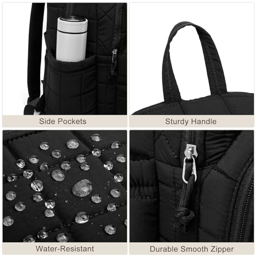 Image of kadilong 17.3 Inch Laptop Backpack for Women College Travel,Quilted Daypack Bookbag for School Teen Girls Mochilas Mujer,Black