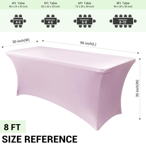Image of Obstal 8Ft Stretch Spandex Table Cover for Standard Folding Tables - 2 Pack Universal Rectangular Fitted Tablecloth for Party, Banquet, Events, Trade Show (Light Pink, 96L x 30W x 30H Inches)