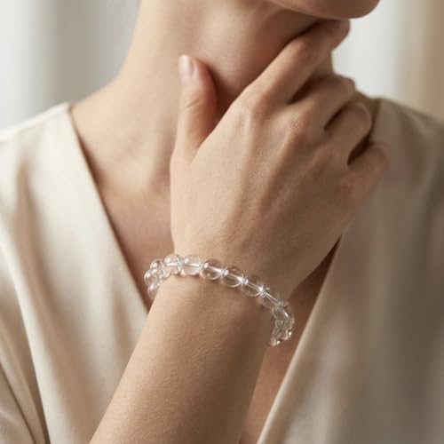 Image of Clear Quartz Bracelet (Sphatik) - Certified 8MM Natural White Crystal Bracelet for Men & Women | Clarity, Focus & Energy Balance | 3 Sizes (Small, Medium, Large)