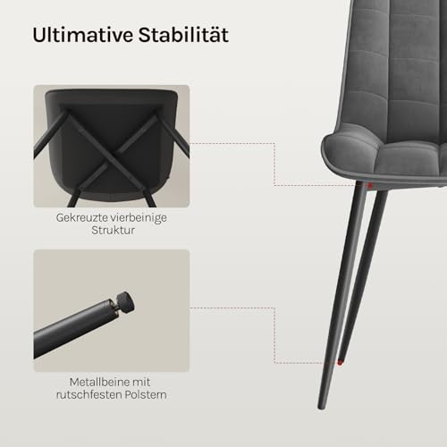 Foto von WOLTU Esszimmerstühle 2er Set, für Wohnzimmer Küche Esszimmer, Küchenstühle gepolstert mit Rückenlehne, Sitzfläche aus Samt, mit Metallbeinen, bis 150 kg belastbar, Dunkelgrau