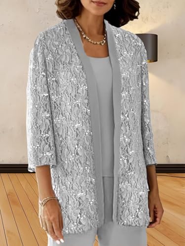 Elegant Burgundy Mother of the Bride Pantsuit Set with Jacket – 3 Pieces Chiffon Applique & Sequin Details, Size 12 - Image 5