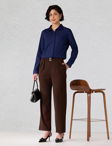 Image of Amazon Brand - Symbol Women Wide Leg Pleated Knit Crape Casual Trouser (Available in Plus Sizes)