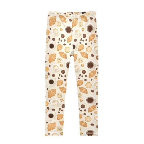 ALAZA Girls' Leggings Children's Yoga Pants Skinny Printed Dance Coffee Cookies Croissants Comfortable 4T
