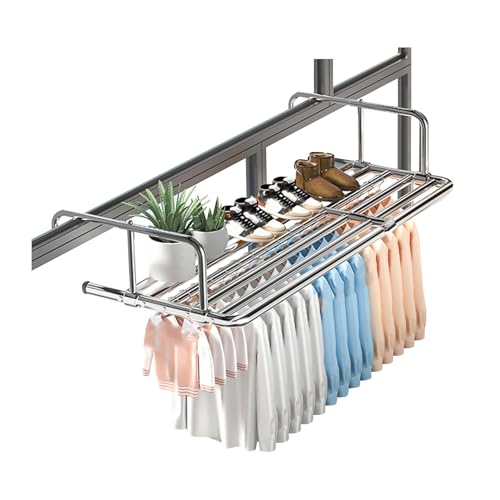 Estante de secado de balcón, secadora colgante extensible de acero inoxidable, con 6 varillas de secado, capacidad de secado de 63 pulgadas, uso en interiores y exteriores, para zapatos, calcetines