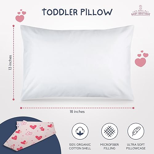 Image of Pink Hearts - Kona's Perfect Childrens Pillow with Softest Toddler Pillowcase - 13 x 18 inch Pillow - Kids Pillow 2 Year Old
